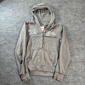 Aeropostale Hoodie Womens XL Gray 1987 Henley Fleece Kangaroo Pocket Casual